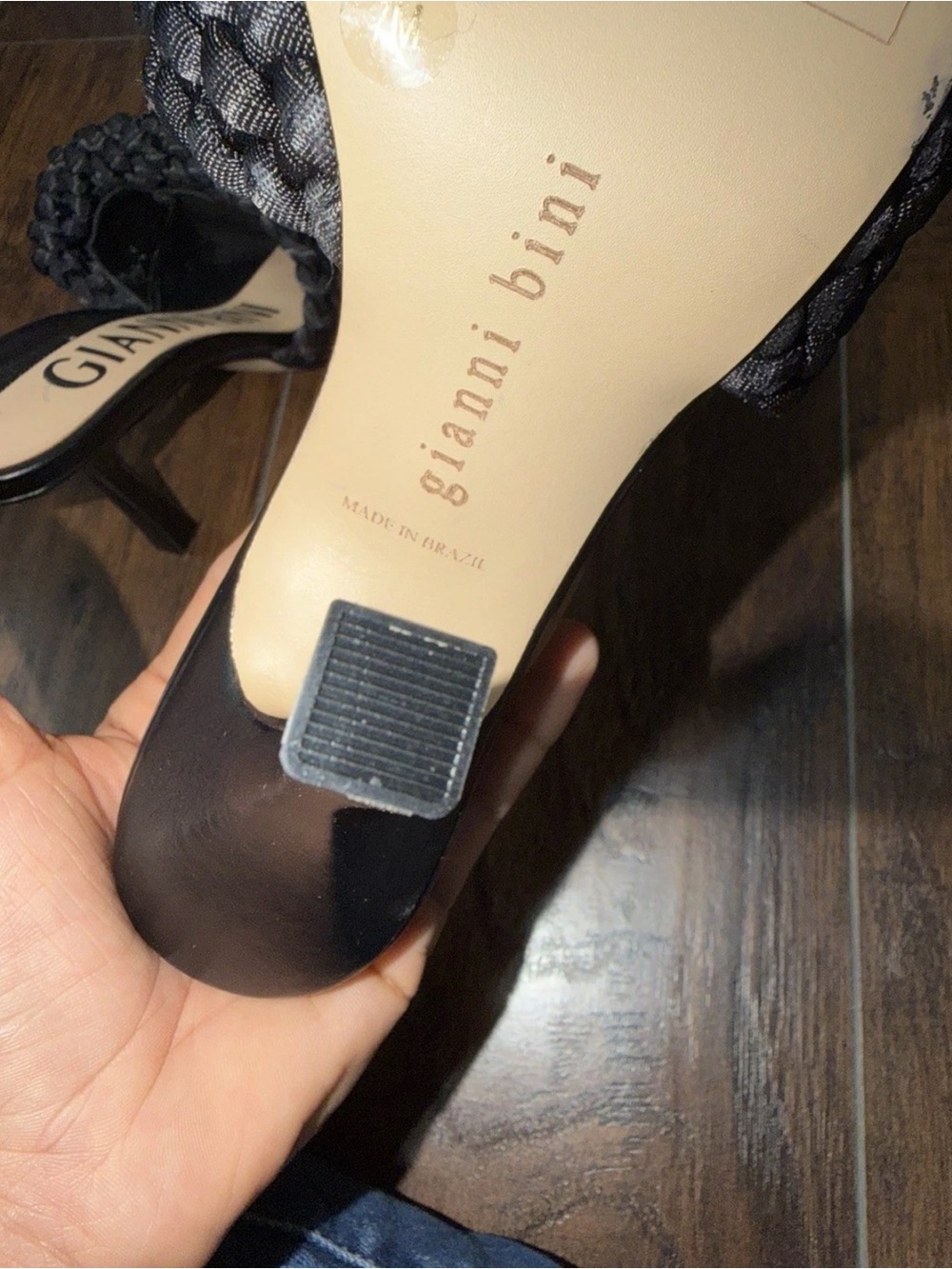 Gianni Bini Leather braided mule heels Square Peep Toe Black Women’s Size 7M - Picture 5 of 6